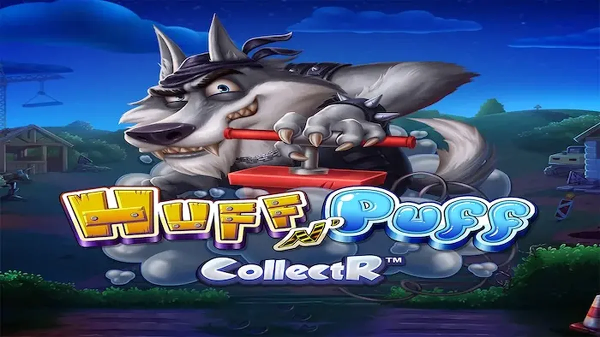 Tampilan visual slot Huff N' Puff CollectR dengan tema babi dan serigala