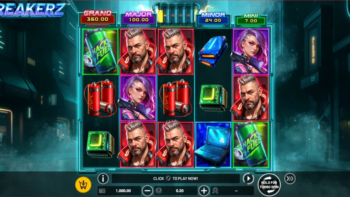 Tampilan visual futuristik dan neon dari slot Breakerz