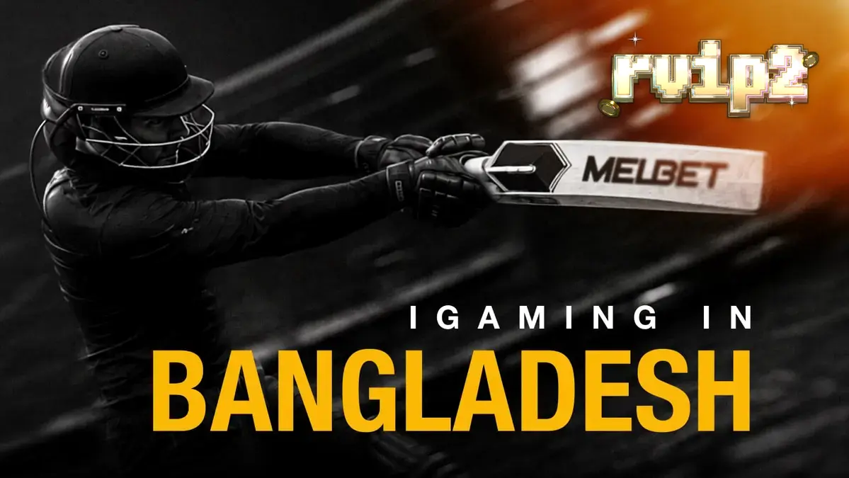 Pemandangan digital yang mencerminkan pertumbuhan pasar iGaming di Bangladesh dengan elemen kriket dan teknologi seluler.